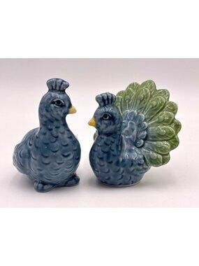Ceramic Blue & Green Peacock Salt & Pepper Shaker Set 3 Inches Tall